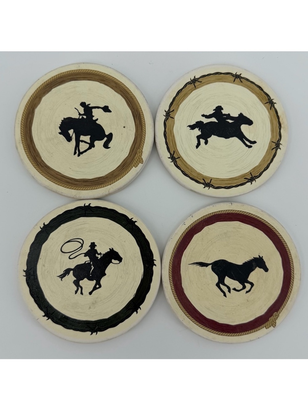 Sonoma Home Happy Trails Coaster Set of 4 Cowboy Rodeo Equestrian, Cork Back